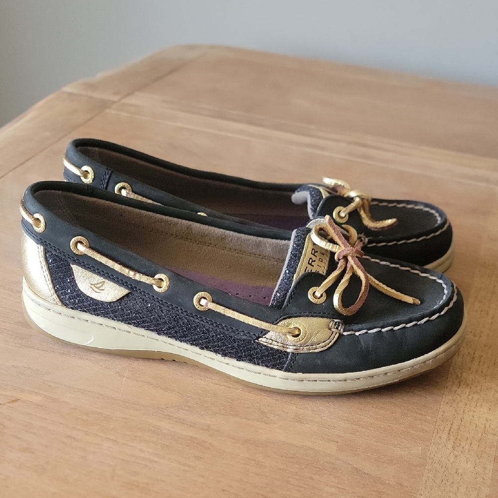 Sperry Women's Black and Gold Boat Shoes